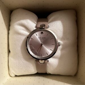 NWT Kate Spade Holland Silver Dial Grey Leather Band Quartz